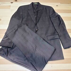 Lauren Ralph Lauren 2-Pc Suit Wool Cashmere Canada Navy Blue Plaid 42L / 38x31